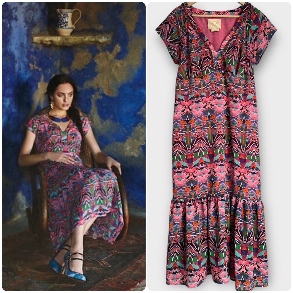 Anthropologie Vanessa Virginia Mural Maxi Dress Women’s Size 12